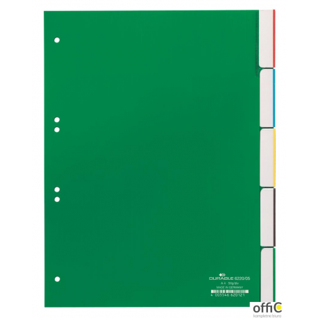 Przekładki A4 zielone, wym. indeks, 5 części Zielony 622005 DURABLE