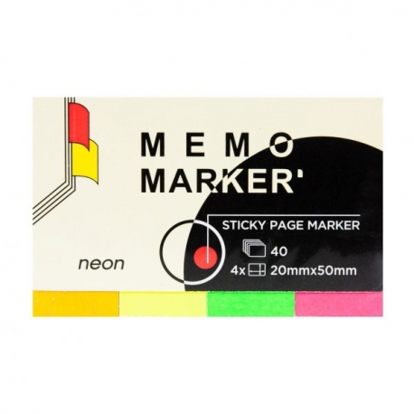 Zakładka neonowa 20x50mm w okładce, 4 kolory po 40 kartek Dalpo