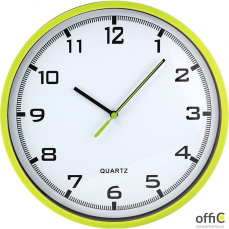 Zegar ścienny plastikowy 25,5 cm, zielony z białą tarczą MPM E01.2478.41.A