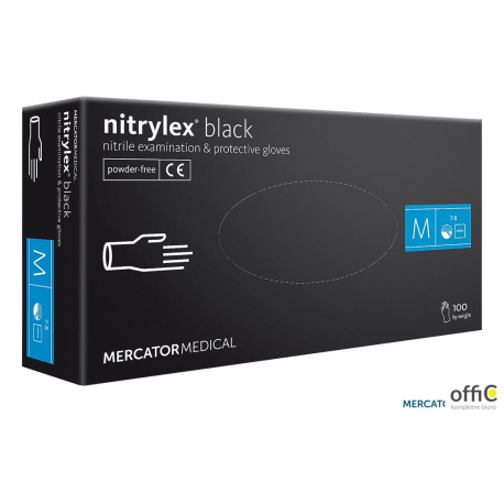Rękawice nitrylowe czarne S (100) bezpudrowe MERCATOR MEDICAL 8%VAT
