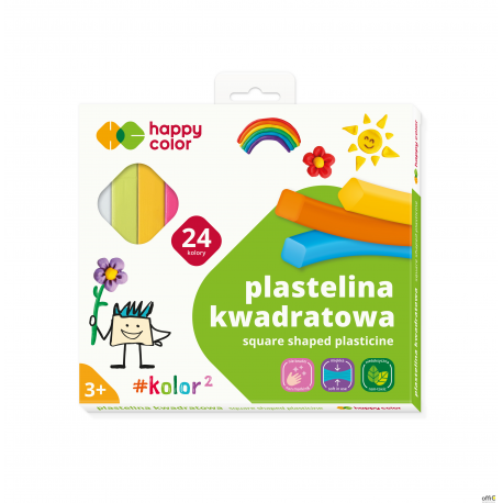 Plastelina szkolna kwadratowa, 24 kolory, Happy Color HA.2114.K24