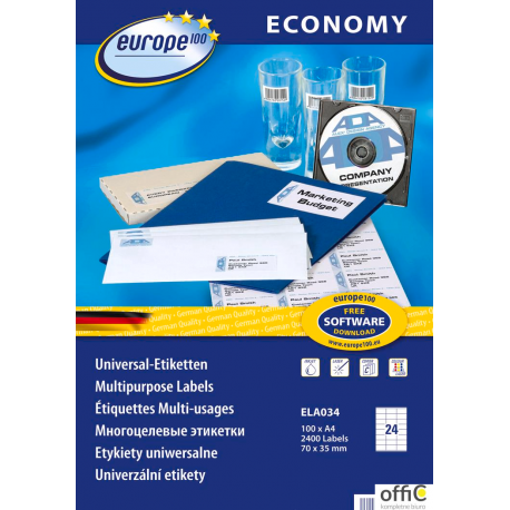 Etykiety uniwersalne ELA034 70 x 35 100ark Economy Europe100 by Avery Zweckform