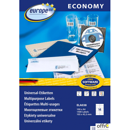 Etykiety uniwersalne ELA038 105 x 42,3 100 ark Economy Europe100 by Avery Zweckform