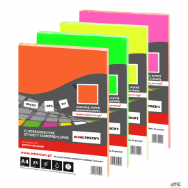 Fluorescencyjne etykiety samoprzylepne A4 białe 25 arkuszy Emerson ETOKBIA001x025x010