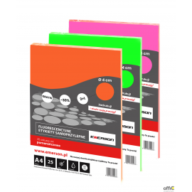 Fluorescencyjne etykiety samoprzylepne różowe kółka 40mm 25 arkuszy Emerson ETOKROZ02x025x010